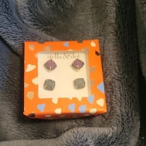 Stella & Dot Purple and Silver Square Earrings